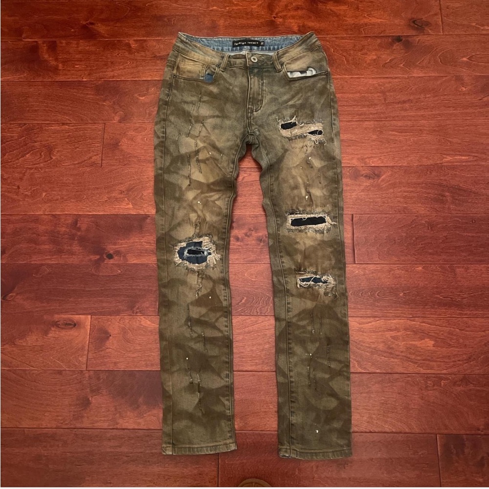 Reign Olive Distressed Skinny Jeans
